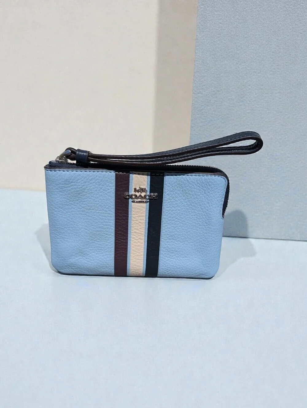 Coach Waterfall Midnight Multi Stripe Corner Zip Wristlet Wallet (NWT)